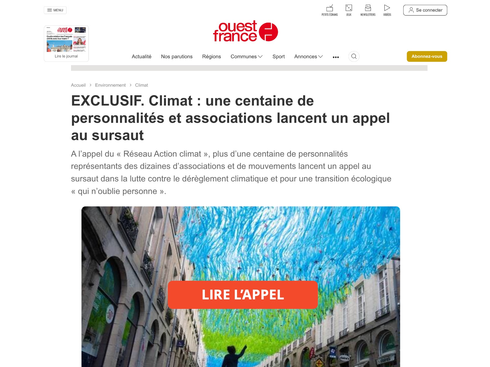 Tribune de l'a société civile pour un sursaut de l'action climat en France