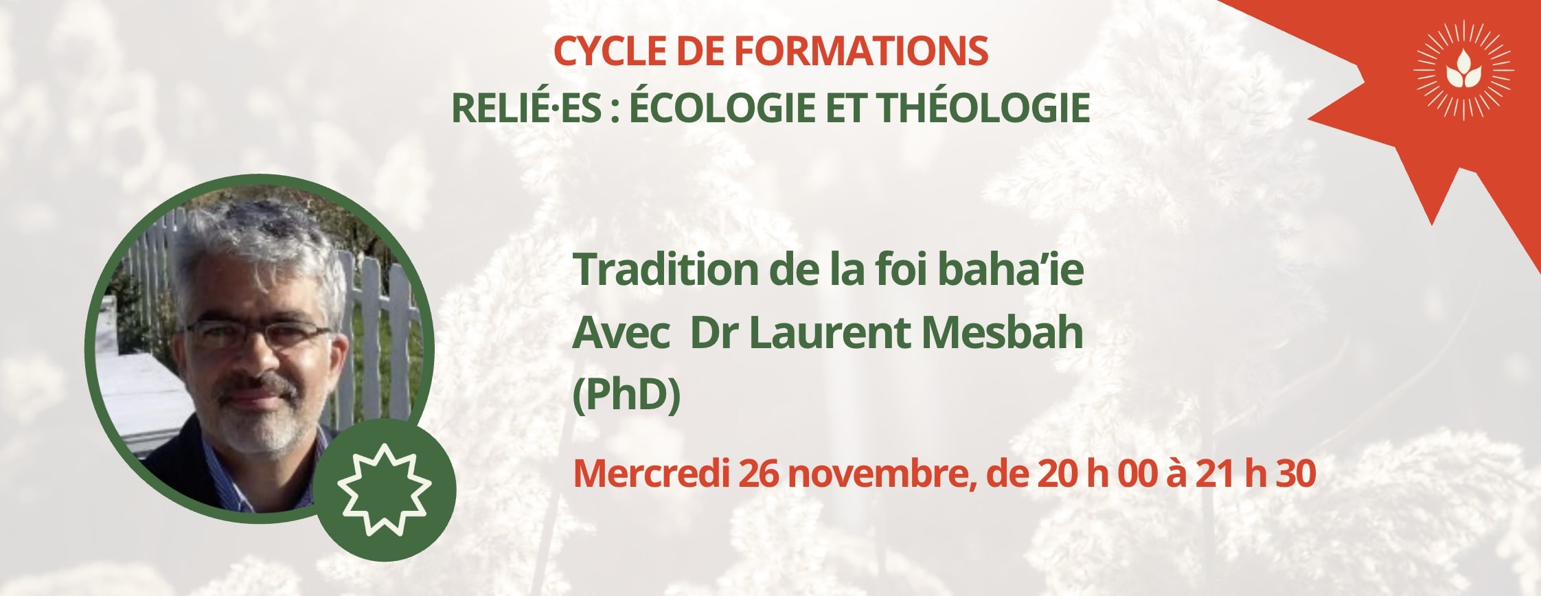 Visuel de l'appel d'éco-théologie avec la foi baha'ie